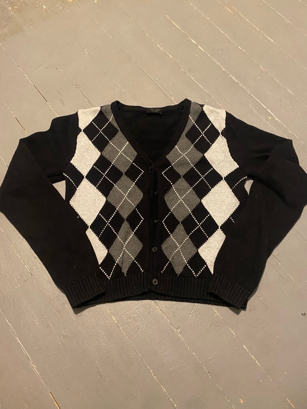 Brandy Melville Black Argyle Button-Up Cardigan